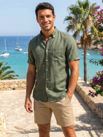 Luxuriöses BUFFON Leinen Kurzarmhemd