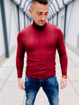 Rollkragenpullover mit Muster weinrot