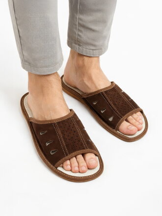Herren Leder Hausschuhe in Braun 20 B