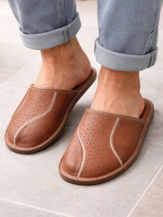 Herren Leder-Hausschuhe in Braun 19 B