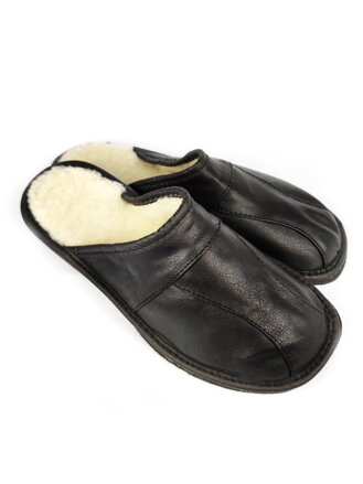 Warme Herren Leder-Pantoffeln Modell 16B schwarz