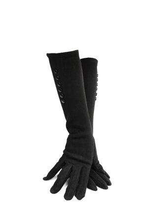 Damen Fleecehandschuhe mit Knöpfen 38 cm lang schwarz