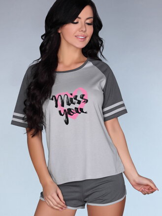 Kurzer Damen Pyjama JEANETTE MISS YOU grau