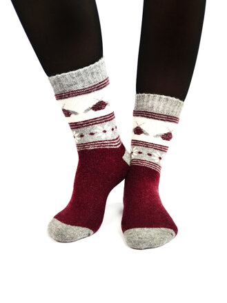 Damen Wollsocken ANGORA Bienen bordo-grau