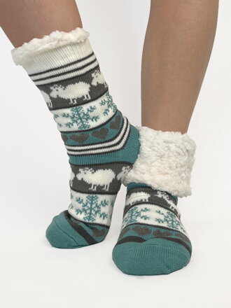Dámske vlnené protišmykové tyrkysové ponožky OVEČKA Dámske vlnené protišmykové tyrkysové ponožky OVEČKA
