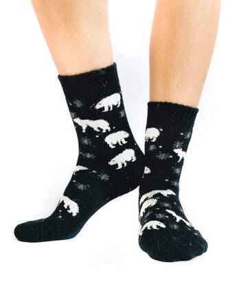 Veselé dámske ponožky ľadový medvedík čierne