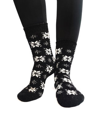 Damen Thermo-Wollsocken schwarz mit weißen Flocken