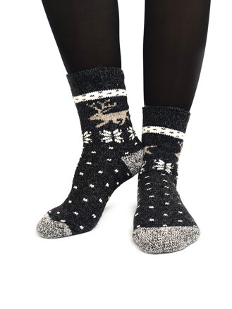 Weihnachts Damen Wollsocken Rentier dunkelgrau