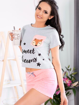Kurzer Damen Pyjama Russet Foxy grau/rosa