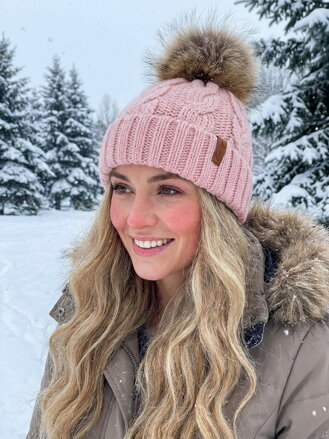 Damen Strickmütze mit Bommel Octawia rosa