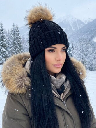 Damen Strickmütze mit Bommel Octawia schwarz