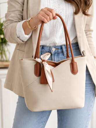 Dámska maslová kabelka s hnedými detailami