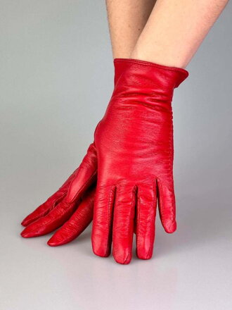 Červené elegantní kožené rukavice s prošitím
