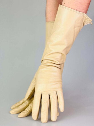 Dámské dlouhé kožené rukavice béžové