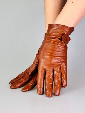 Dámské kožené rukavice v hnědé barvě s mašličkou