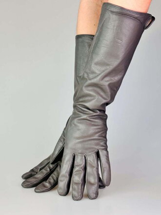 Pohodlné kožené dlouhé rukavice v šedé barvě