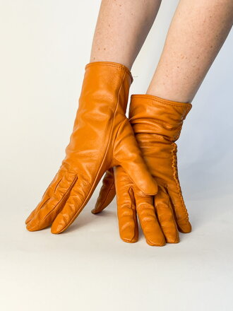 Damen-Lederhandschuhe in Senffarbe