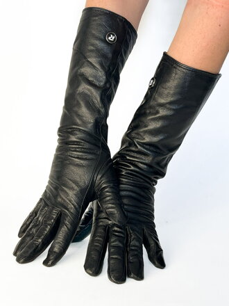 Damen Lederhandschuhe 40 cm Lang - schwarz