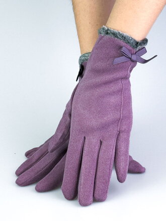 Dámské fialové rukavice s mašličkou a kožíškem