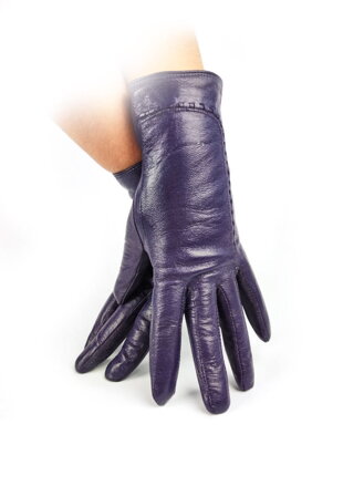 Damen Lederhandschuhe mit Wellenlinie lila