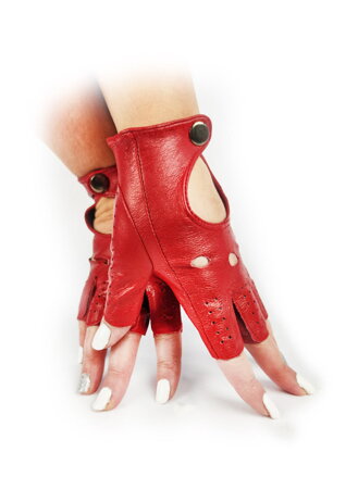 Dámske kožené jazdecké rukavice bezprstové červené