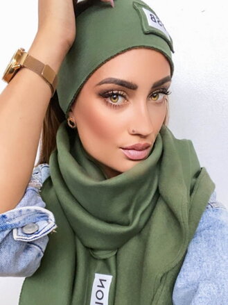 Damen Set Schal + Stirnband olivgrün