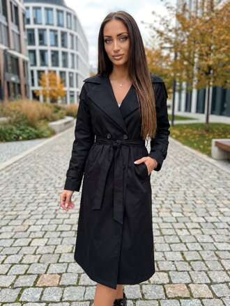 Damen langer schwarzer Trenchcoat mit Knöpfen