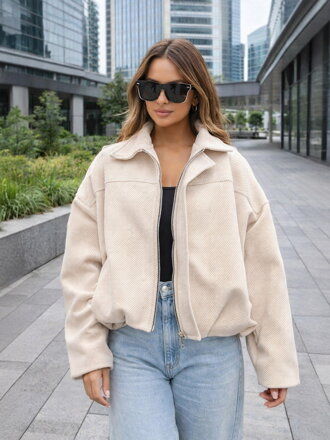 Dámska owersize béžová crop-top bunda