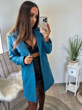 Azurový luxusný dámsky kabát