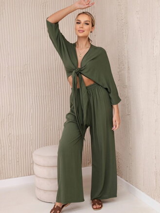 Elegantná dámska súprava khaki 6289 s viazaním