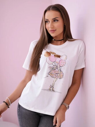 Bavlnené tričko s potlačou balóny MA2024-2 ružový