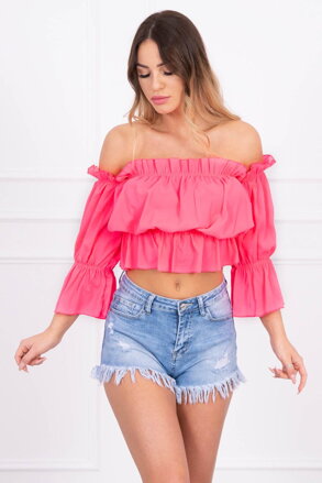 Damen Sommerbluse mit nackten Schultern neorosa