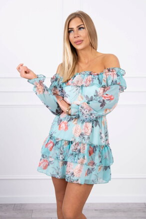 Rüschen Damen Sommerkleid mit Blumen KS mint