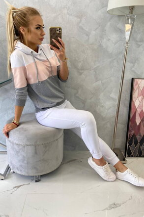 Damen Trainingsanzug mit Streifen 8877 weiß+rosa+grau