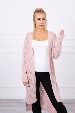 Lange Damen Strickjacke mit Löcher 2020-4 rosa