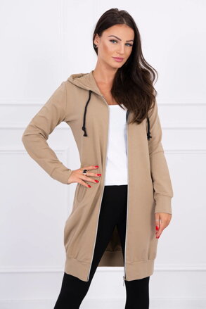 Langer Damen Sweatjacke mit Kaputze 8924 camel