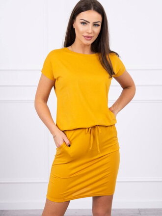 Damenkleid mit kurzen Ärmeln 9074 Senf