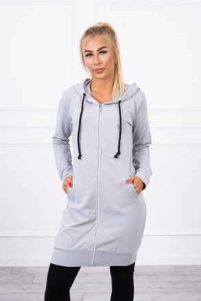 Langer Damen Sweatjacke mit Kaputze 8924 hellbrau