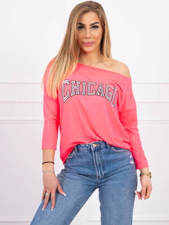 Neonově-růžové tričko s potiskem CHICAGO 9345