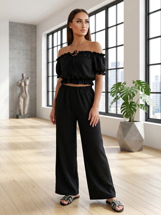 Schwarzes Damen-Set mit Crop-Top