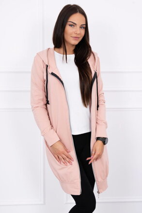 Langer Damen Sweatjacke mit Kaputze 8924 rosa