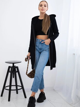 Langer Damen Hoodie mit Kaputze schwarz