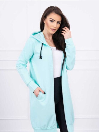 Langer Damen Sweatjacke mit Kaputze 8924 mentholgrün