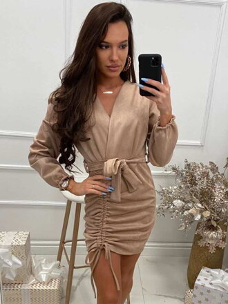 Damen-Minikleid aus Wildleder in Beige