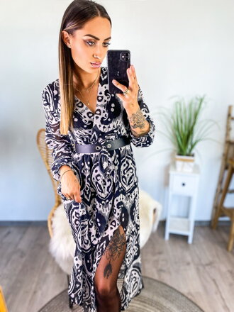 Damen-Midikleid mit Tiermuster, schwarz