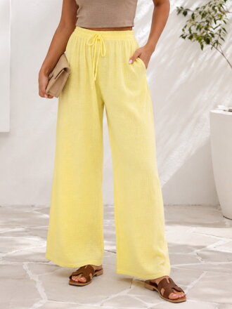 Gelbe Sommerhosen aus 100% Baumwolle Musselin mit breitem Schnitt 3204