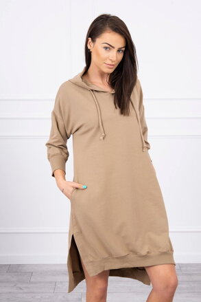 Erweitertes Sweatshirtkleid mit Kapuze 9078 beige