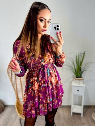 Dámske šaty s kvetinovým vzorom fialové 