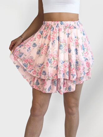 Damen Mini-Rock rosa mit Blumen