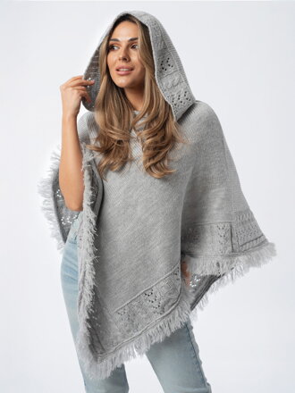 Damen Poncho mit Kapuze HARLEY hellgrau